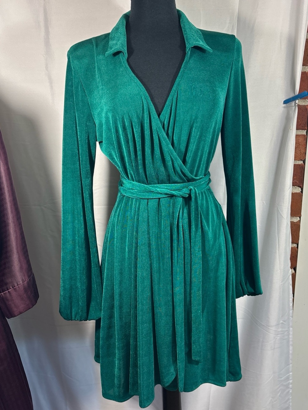 wild fable Emerald Green Long Sleeve Wrap Dress with Belt size 6